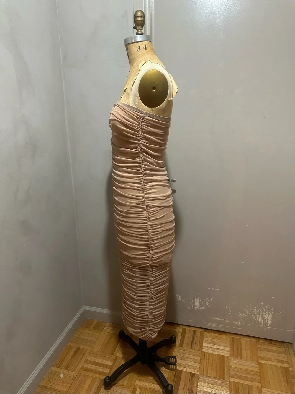 Ruched Nude Bodycon Maxi Skirt